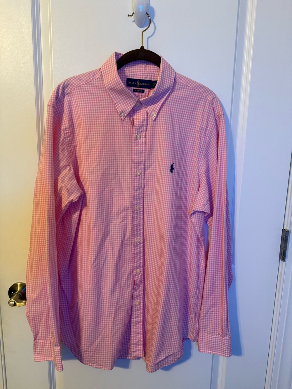 Ralph Lauren Men’s Large Pink White Gingham Classic Fit Button Down Shirt